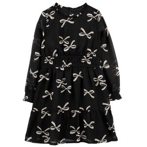 Carter’s Girls Black Bow Print Long Sleeve Dress Size 6/6X